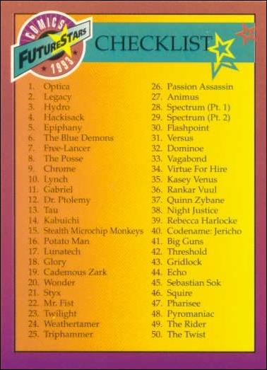Comics FutureStars (Base Set) card 100 Checklist