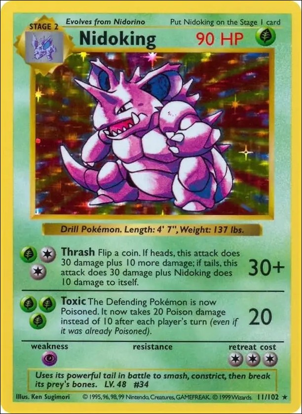 Pokemon (Base Set) card 11/102-B Nidoking (Holo) Unlimited - Shadowless