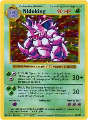 Pokemon (Base Set) card 11/102-B Nidoking (Holo) Unlimited - Shadowless
