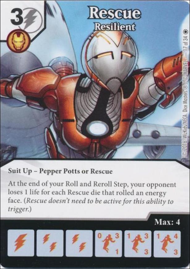 Marvel Dice Masters Iron Man and War Machine Starter Set card 17 Rescue- Resilient 