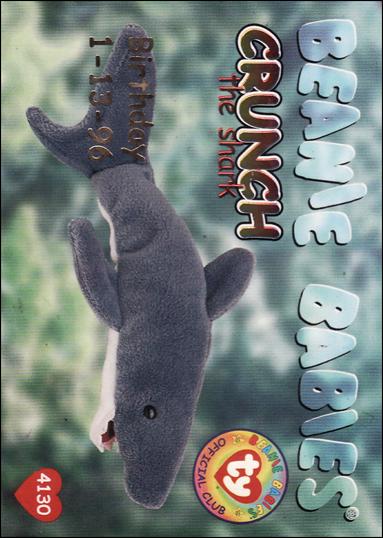 Beanie Babies Series 1 (Birthday or Rookie Subset) card 31-D Crunch The Shark Gold Lettering 1/150