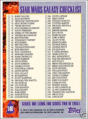 Star Wars Galaxy: Series 1 (Promo) card 140 Alternate Checklist Card #140