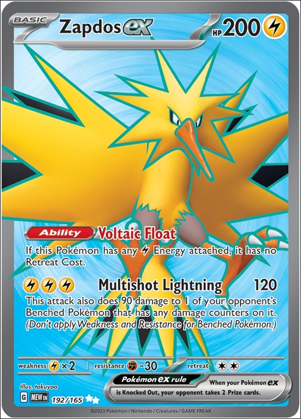 Pokemon: Scarlet & Violet - 151 (Base Set) card 192/165 Zapdos EX (HoloFoil) Full Art 