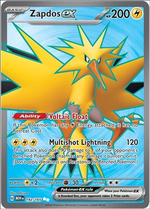 Pokemon: Scarlet & Violet - 151 (Base Set) card 192/165 Zapdos EX (HoloFoil) Full Art 