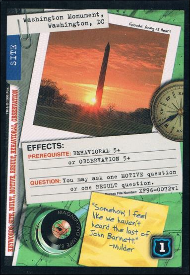X-Files: Premiere Edition (Base Set) card XF96-0072v1 Washington Monument, Washington, DC