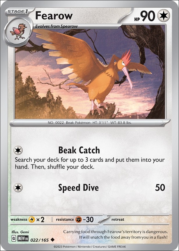 Pokemon: Scarlet & Violet - 151 (Base Set) card 022/165-B Fearow (Reverse Holofoil)