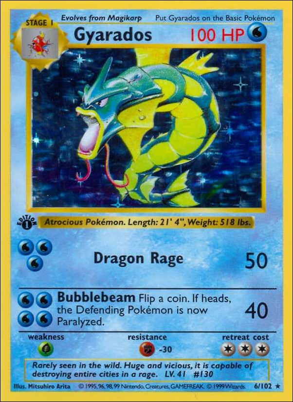 Pokemon (Base Set) card 6/102 Gyarados (Holo) 1st Edition - Shadowless