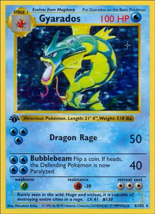 Pokemon (Base Set) card 6/102 Gyarados (Holo) 1st Edition - Shadowless