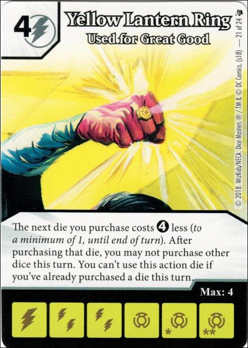 DC Comics Dice Masters Mystics Team Pack card 21 Yellow Lantern Ring: Used for Great Good