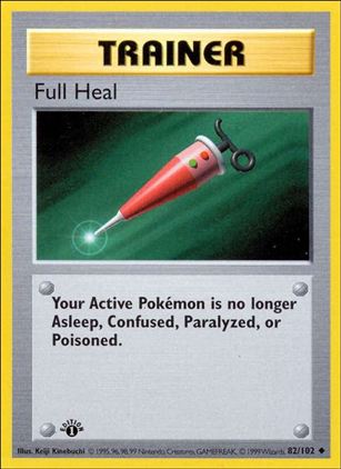 Pokemon (Base Set) card 82/102 Full Heal (1st Edition) - Shadowless