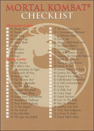 Mortal Kombat (Base Set) card 90 Mortal Kombat Checklist