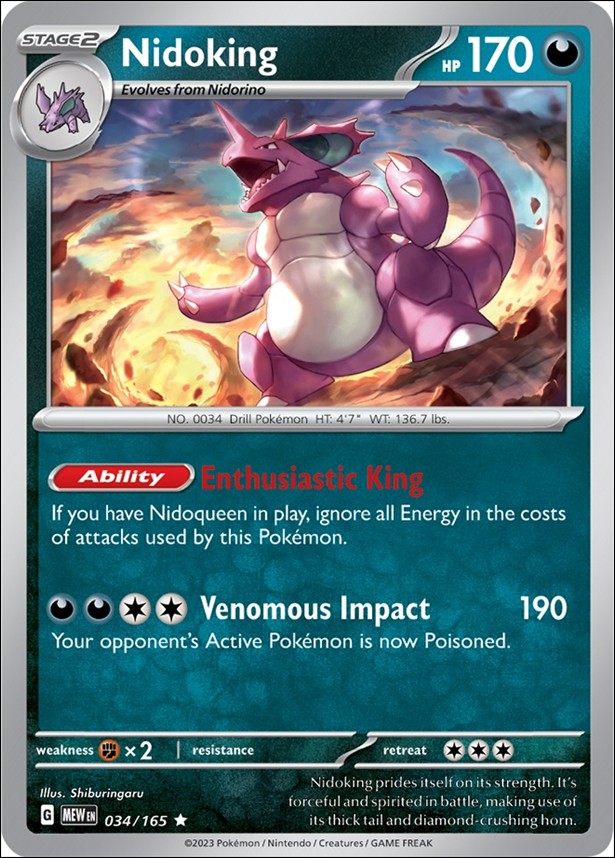 Pokemon: Scarlet & Violet - 151 (Base Set) card 034/165-B Nidoking (Reverse Holofoil)