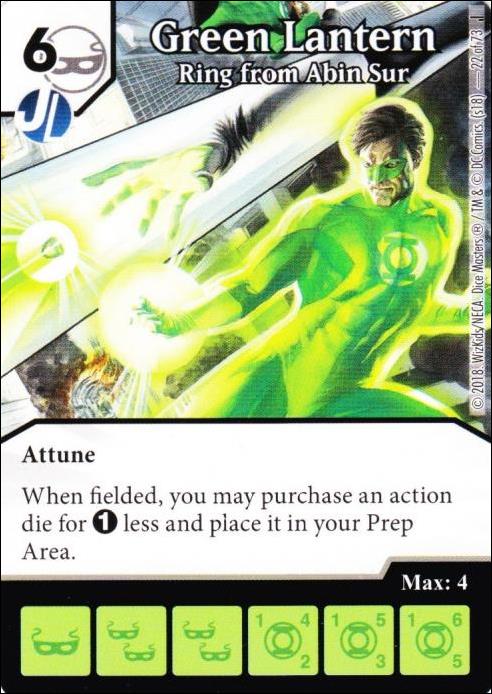 DC Comics Dice Masters Justice card 22 Green Lantern: Ring From Abin Sur