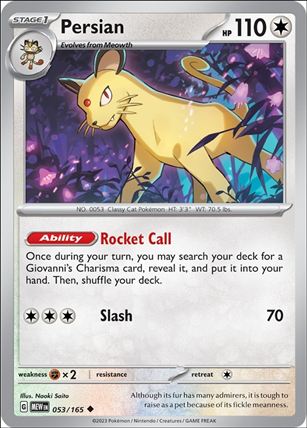 Pokemon: Scarlet & Violet - 151 (Base Set) card 053/165-B Persian (Reverse Holofoil)