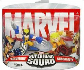 Marvel Super Hero Squad figure 4 Wolverine (Yellow Costume) and Sabertooth