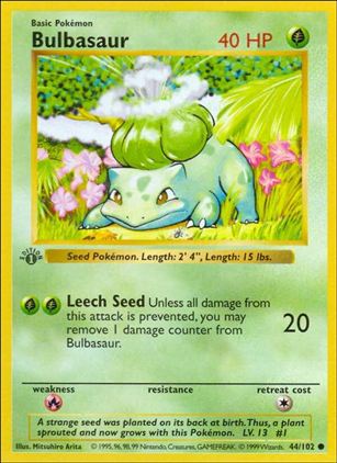 Pokemon (Base Set) card 44/102 Bulbasaur (1st Edition) - Shadowless