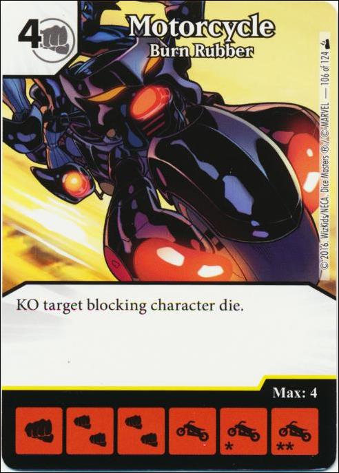 Marvel Dice Masters Deadpool card 106 Motorcycle: Burn Rubber