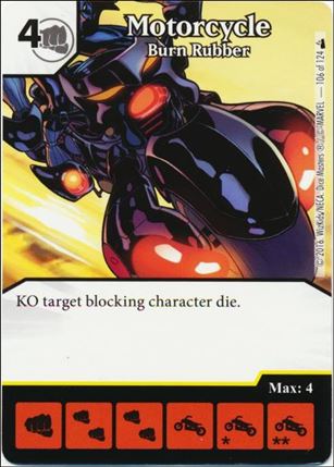 Marvel Dice Masters Deadpool card 106 Motorcycle: Burn Rubber
