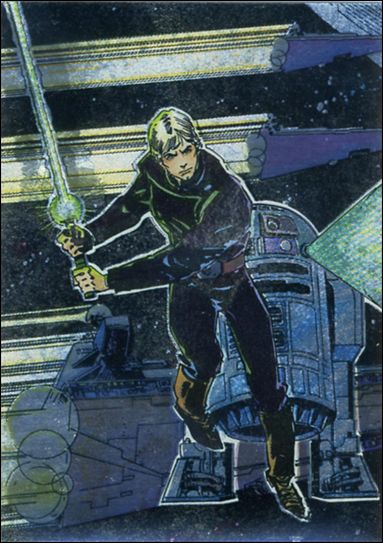 Star Wars Galaxy: Series 1 (Foil Subset) card 3 Luke Skywalker and R2-D2 - Etched Foil