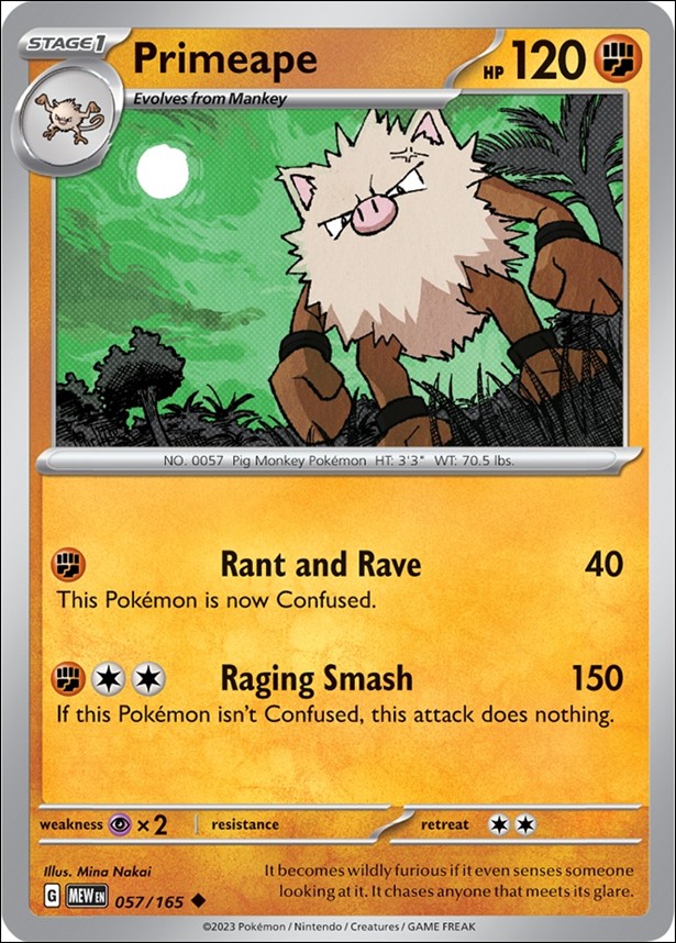 Pokemon: Scarlet & Violet - 151 (Base Set) card 057/165-B Primeape (Reverse Holofoil)