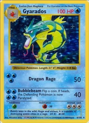 Pokemon (Base Set) card 6/102-B Gyarados (Holo) Unlimited - Shadowless