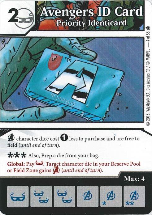Marvel Dice Masters Avengers Infinity Campaign Box  card 4 Avengers ID Card: Priority Identicard