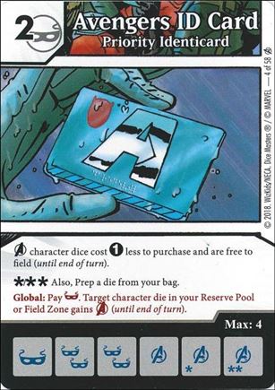 Marvel Dice Masters Avengers Infinity Campaign Box  card 4 Avengers ID Card: Priority Identicard