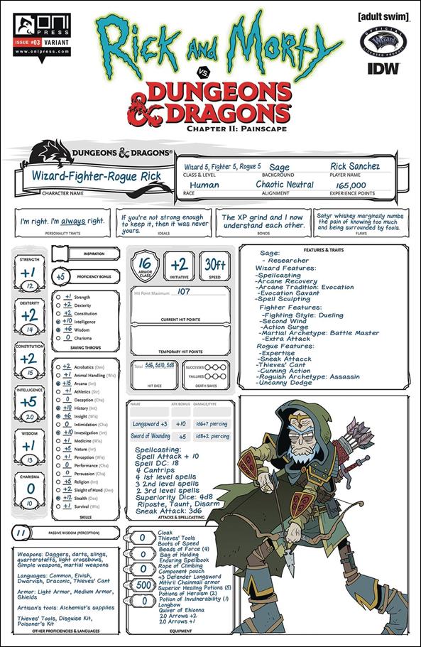 Rick and Morty vs Dungeons & Dragons Chapter II: Painscape issue 3-C Character Sheet Cover
