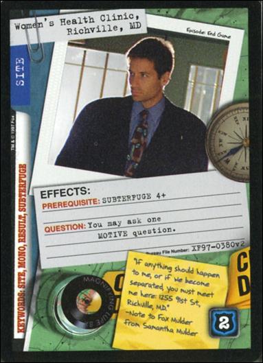 X-Files: The Truth Is Out There (Base Set) card XF97-0380v2 Women's Health Clinic, Richville, MD