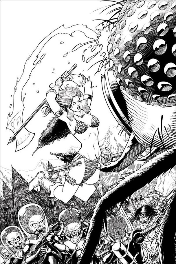 Mars Attacks Red Sonja issue 4-H Barry Kitson 1:20 Black & White Virgin Cover