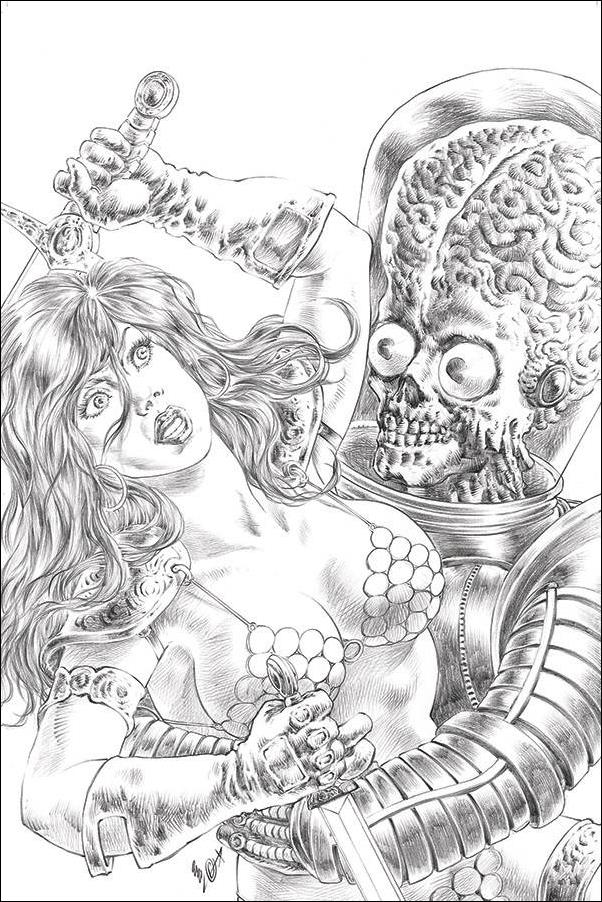 Mars Attacks Red Sonja issue 1-J Alan Quah 1:15 B&W Virgin Card Homage Cover
