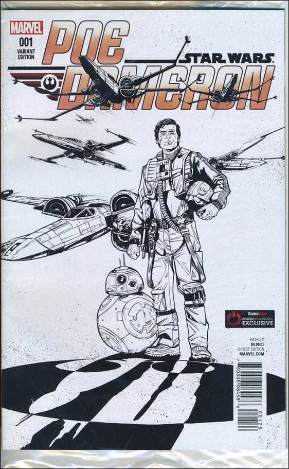 Poe Dameron issue 1-Q Polybagged Jones B&W Gamestop PowerUp Rewards Covr