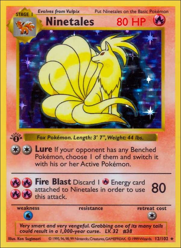 Pokemon (Base Set) card 12/102 Ninetales (Holo) 1st Edition - Shadowless