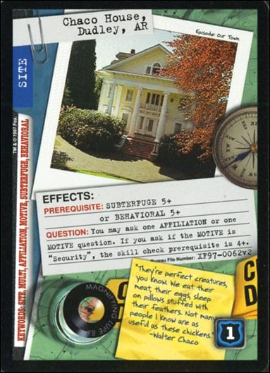X-Files: The Truth Is Out There (Base Set) card XF97-0062v2 Chaco House, Dudley, AR