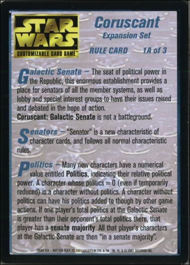 Star Wars: Coruscant Limited card 9 Rule Card 1 of 3