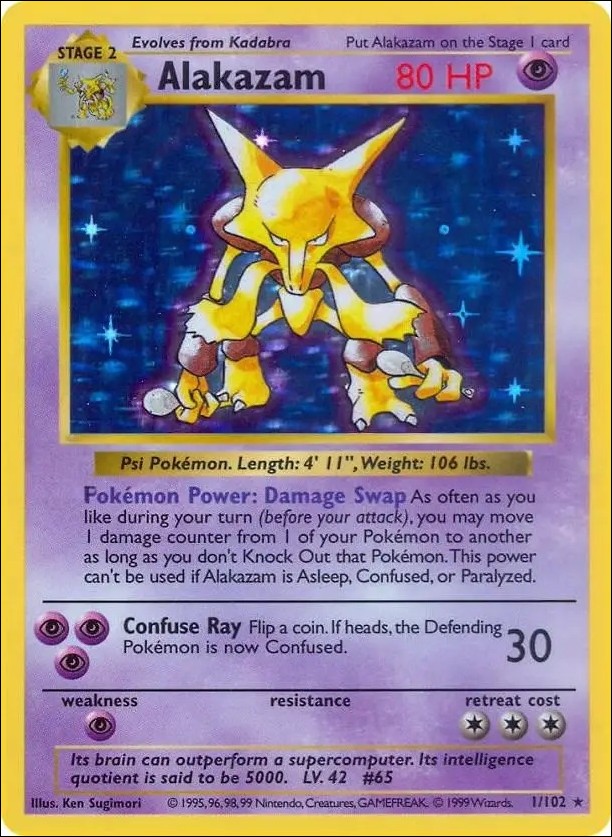 Pokemon (Base Set) card 1/102-B Alakazam (Holo) Unlimited - Shadowless