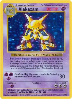 Pokemon (Base Set) card 1/102-B Alakazam (Holo) Unlimited - Shadowless