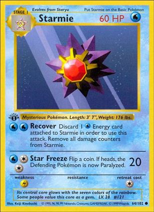 Pokemon (Base Set) card 64/102 Starmie (1st Edition) - Shadowless