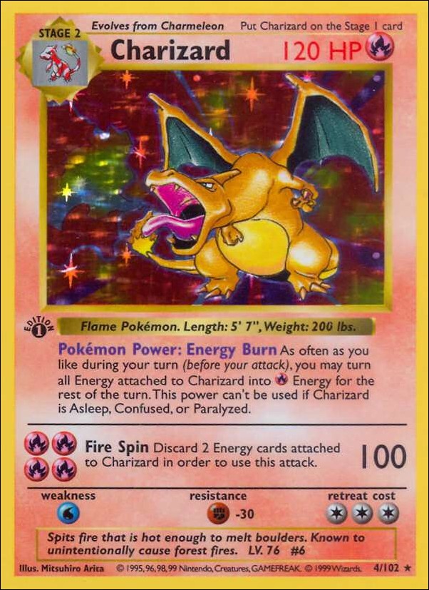 Pokemon (Base Set) card 4/102 Charizard (Holo) 1st Edition - Shadowless