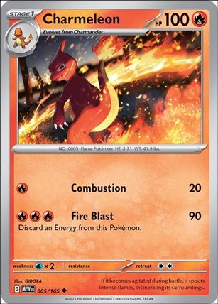 Pokemon: Scarlet & Violet - 151 (Base Set) card 005/165-C Charmeleon (Cosmos Holofoil)