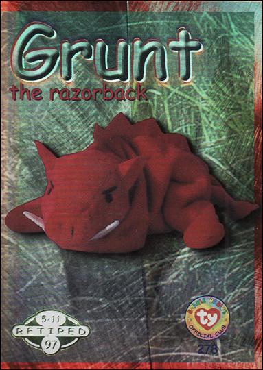 Beanie Babies Series 2 (Retired Beanies Subset) card 278-B Grunt the Razorback Green Lettering