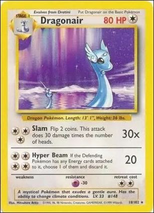 Pokemon (Base Set) card 18/102-C Dragonair (Unlimited)