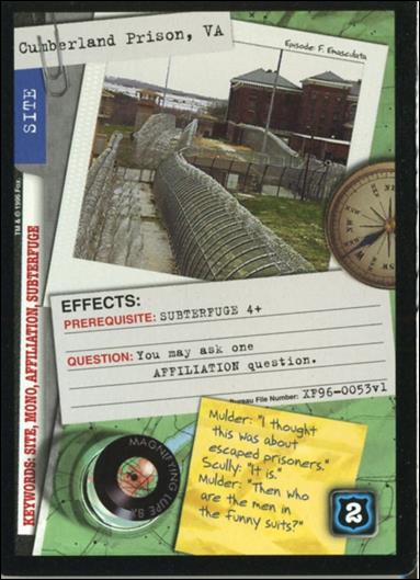 X-Files: Premiere Edition (Base Set) card XF96-0053v1 Cumberland Prison, VA