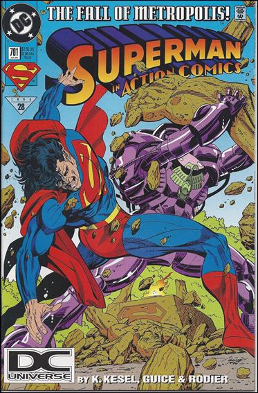 Action Comics (1938) issue 701-B DC Universe UPC (2nd Printing)