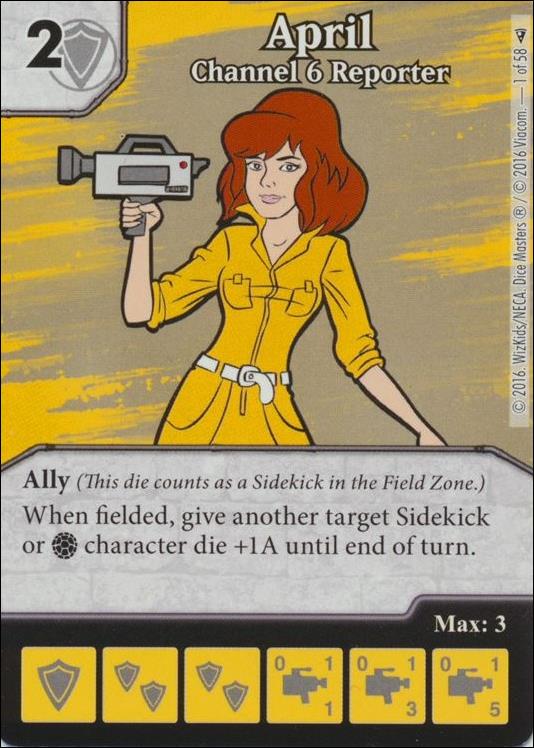 Dice Masters Teenage Mutant Ninja Turtles  card 1 April - Channel 6 Reporter
