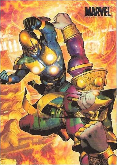 Marvel Heroes and Villains (Silver Foil Parallel Base Set) card 23 Nova vs Sphinx