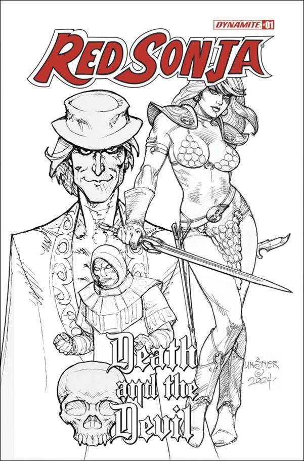 Red Sonja: Death and the Devil issue 1-M Joseph Michael Linsner B&W Line Art 1:15 Cover
