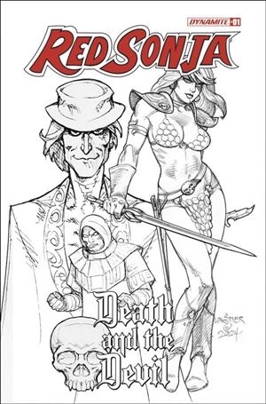 Red Sonja: Death and the Devil issue 1-M Joseph Michael Linsner B&W Line Art 1:15 Cover