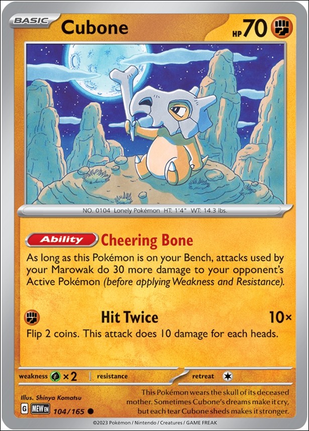 Pokemon: Scarlet & Violet - 151 (Base Set) card 104/165-B Cubone (Reverse Holofoil)