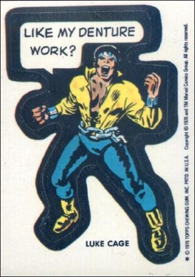 Marvel Super Heroes Stickers (Base Set) card NN22 Luke Cage - "Like my denture work?" 
